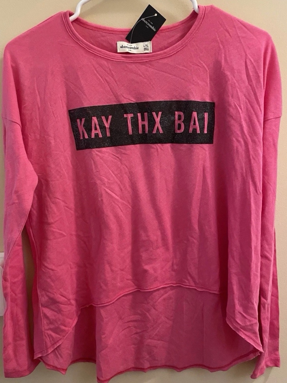 Abercrombie Kids L/S Tee Graphic Kai Thx Bai Vintage Y2K Retired Pink Girl L/XL